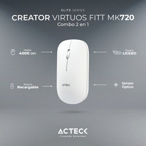 Kit Teclado y Mouse ACTECK VIRTUOS SILK MK720 Inalambrico USB-C Blanco AC-936262 