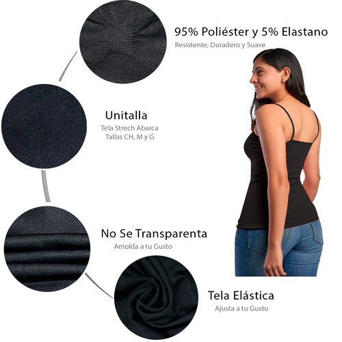 Blusa de Tirantes Mujer Color Blanco Unitalla, Stretch, Casual, Basica, Sin Mangas, Playera, Camiseta, Uso Diario
