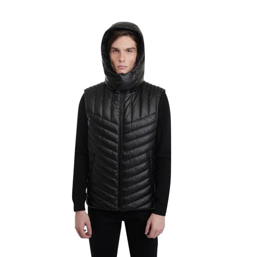 Chaleco negro capitonado con capucha para hombre, marca D.E.E.P. Selection, mod. 1090523