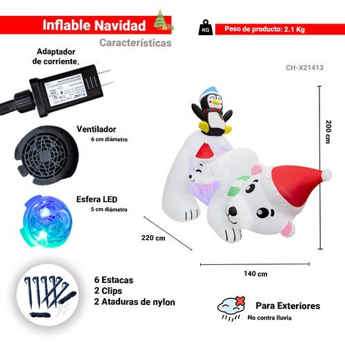 Inflable Navideño Oso Polar Gorro De Navidad Amigos 2.10mts