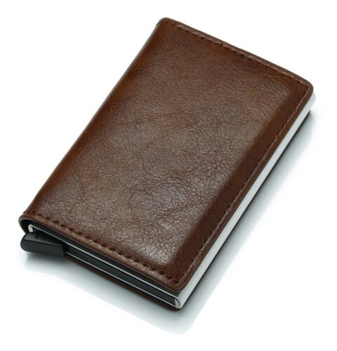 Cartera De Hombre Con Tarjetero De Aluminio Protección Rfid, Color Marrón con Plata