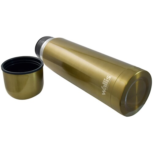 Termo acero inoxidable con válvula antiderrames, 500 ml, oro metálico.