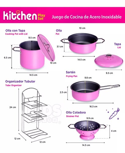 Set De Ollas Para Cocina De Juguete Color Rosa Para Niñas.