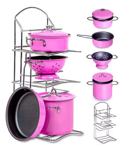 Set De Ollas Para Cocina De Juguete Color Rosa Para Niñas.