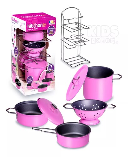 Set De Ollas Para Cocina De Juguete Color Rosa Para Niñas.