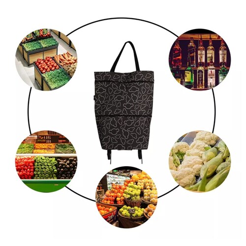 Bolso Con Ruedas Plegable Portátil Ajustable para Mandado, Color Negro