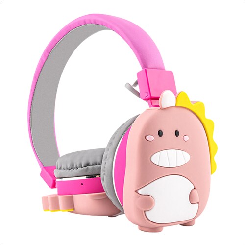 Audífonos Estéreo Bluetooth Infantil Diseño Dino Cute Rosa.