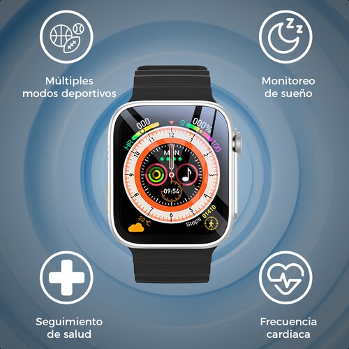 Smartwatch Silver Pantalla 1.3 Ginga Correa Blanco Protección Ip67.