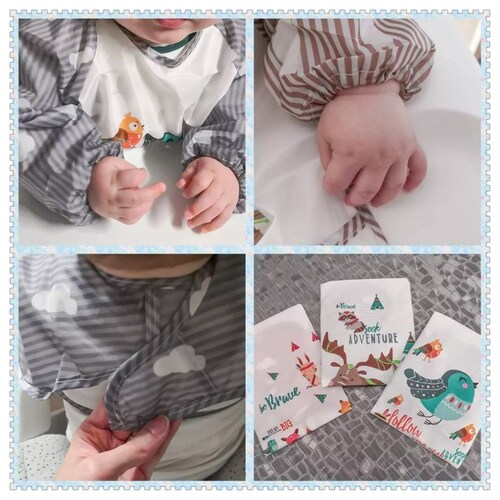 Baberos Impermeables Manga Larga Para Bebés 6-36 Meses 3 U AZUL