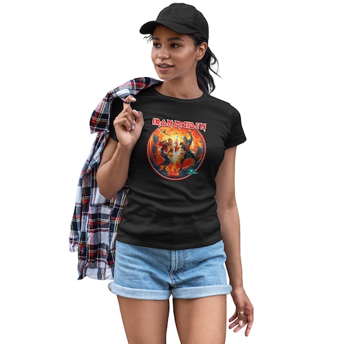 Playera Casual para Dama Iron Maiden Banda Rock Metal Negra
