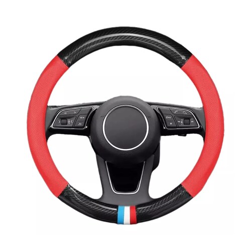 Funda Cubre Volante Antideslizante Fibra Carbono Sport Rojo