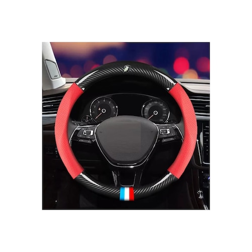 Funda Cubre Volante Antideslizante Fibra Carbono Sport Rojo
