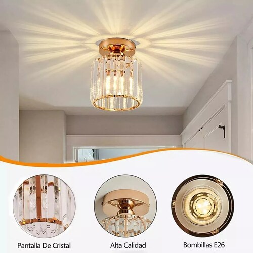 Lámpara De Techo Lámparas Colgante Modernas Cristal Dorado Circular