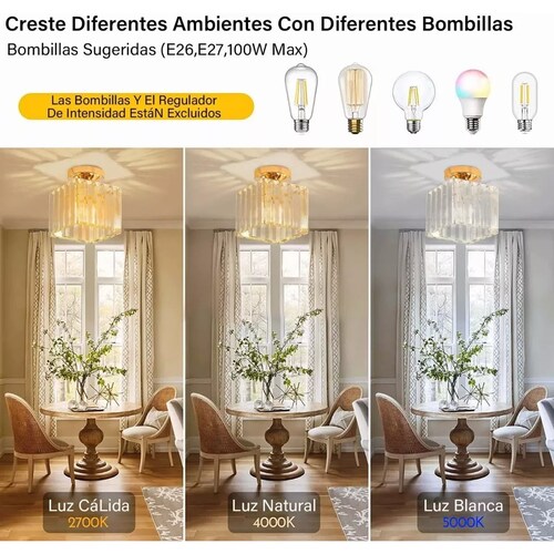 Lámpara De Techo Lámparas Colgante Modernas Cristal Dorado Cuadrado