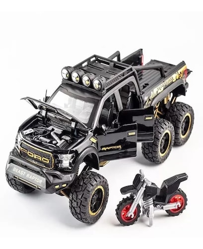 Ford Raptor F150 Tuning Edition Miniatura Metal Autos 1:28 Color Negro.