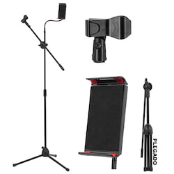 Soporte para Micrófono y Tablet con Altura y Ángulo Ajustables, Atril Profesional Karaoke con Soporte para Ipad, se Adapta a Dispositivos de 20cm