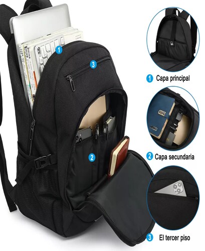 Mochila urbana Nanwei NWY6007 color negro diseño liso 35L.