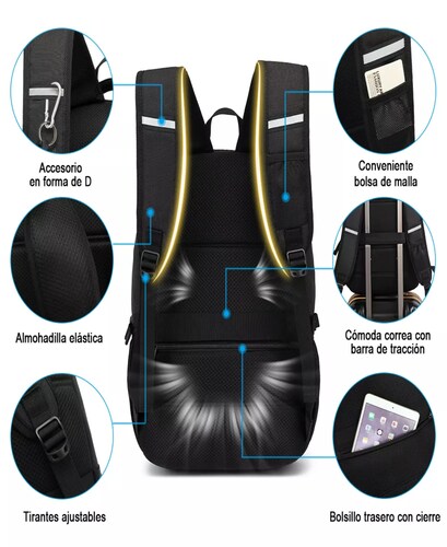 Mochila urbana Nanwei NWY6007 color negro diseño liso 35L.