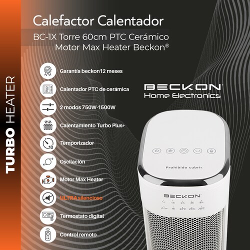 Calentador eléctrico portátil con termostato, 1500 W/750 W