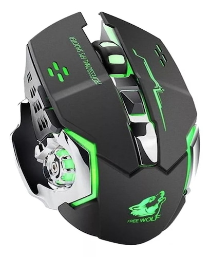 Mouse gamer de juego inalámbrico recargable Free Wolf X8 black.