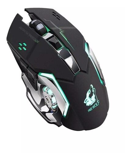 Mouse gamer de juego inalámbrico recargable Free Wolf X8 black.