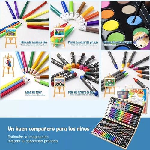 Kit De Dibujo Arte Acuarelas Marcadores Colores X 180 Pcs