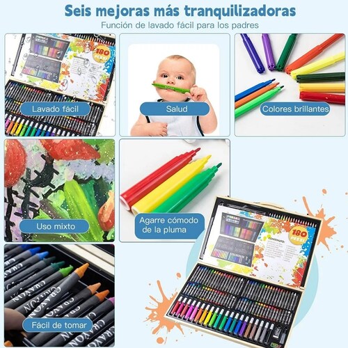 Kit De Dibujo Arte Acuarelas Marcadores Colores X 180 Pcs