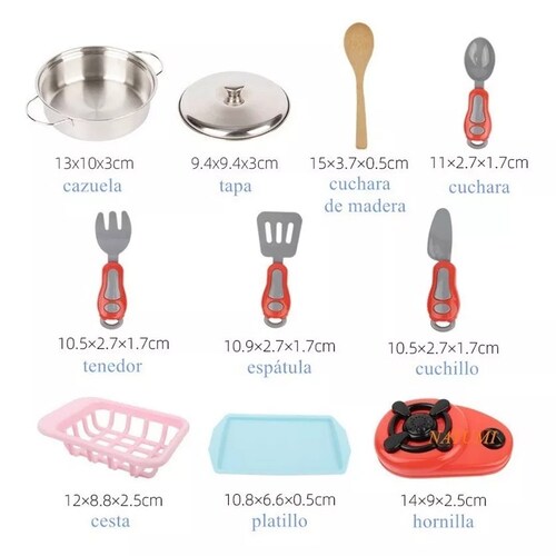 Juguetes de cocina para niños, juego de cocina con utensilios de cocina de  acero inoxidable, utensilios de cocina, delantal, sombrero de chef y corte
