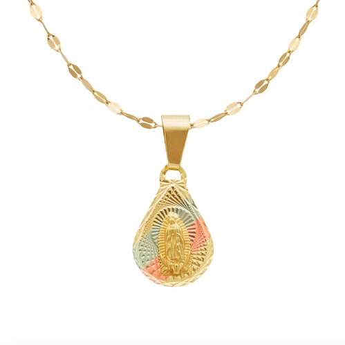  Preciosa Medalla Virgen de Gpe. con Cadena Primera Comunión/Bautizo Oro 10 Kilates. Oro Fino Joyería.