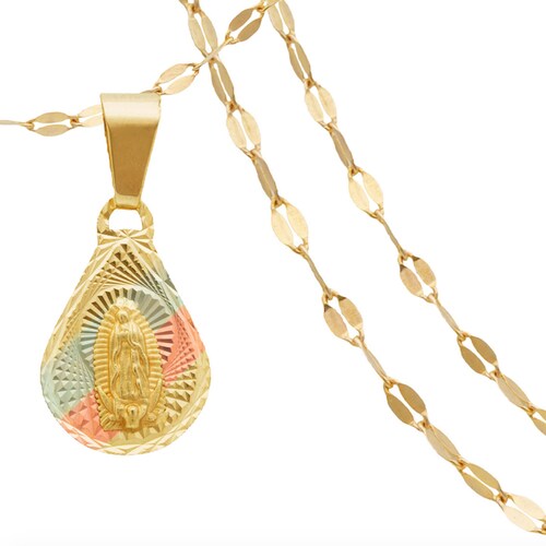  Preciosa Medalla Virgen de Gpe. con Cadena Primera Comunión/Bautizo Oro 10 Kilates. Oro Fino Joyería.