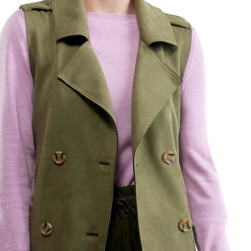 Chaleco suede largo de mujer con cinto, color verde olivo, marca Holly Land, mod. 1094843