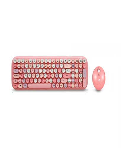 Kit Teclado Y Mouse Inalambrico Retro Vintage Usb Redlemon Color del teclado Rosa.
