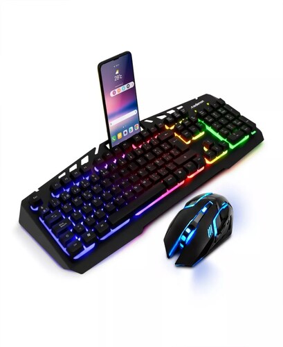 Kit Mouse Y Teclado Gamer Luz Led Español Windows Redlemon Color del teclado Negro.