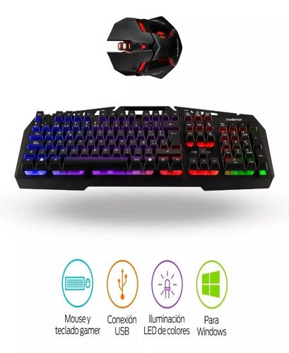 Kit Mouse Y Teclado Gamer Luz Led Español Windows Redlemon Color del teclado Negro.