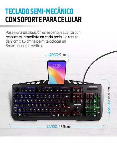 Kit Mouse Y Teclado Gamer Luz Led Español Windows Redlemon Color del teclado Negro.