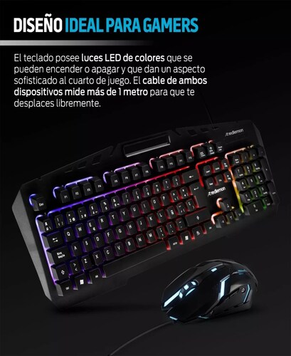Kit Mouse Y Teclado Gamer Luz Led Español Windows Redlemon Color del teclado Negro.