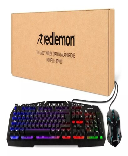Kit Mouse Y Teclado Gamer Luz Led Español Windows Redlemon Color del teclado Negro.