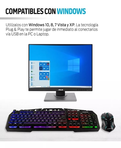 Kit Mouse Y Teclado Gamer Luz Led Español Windows Redlemon Color del teclado Negro.