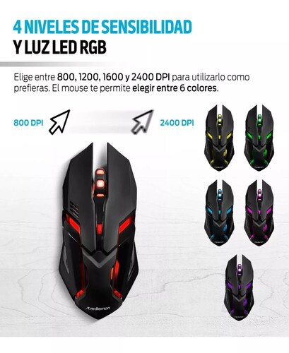 Kit Mouse Y Teclado Gamer Luz Led Español Windows Redlemon Color del teclado Negro.