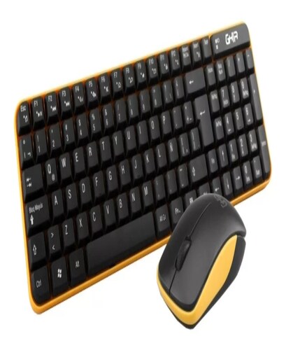 Kit de teclado y mouse inalámbrico Ghia GT4000 Español de color negro y amarillo.