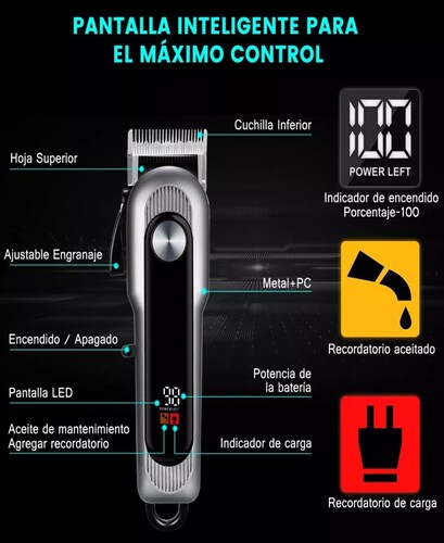 Maquina De Cortar Cabelo Hombres Profesional Pantalla Led.