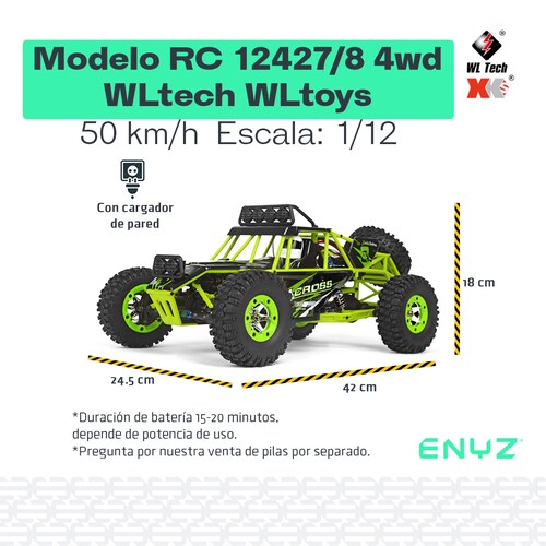 Carro A Control Remoto Carro 4x4 Jeep Buggy Razer Rc Wltech 12428 - 50 Km/h - 4x4 Color Verde Neón