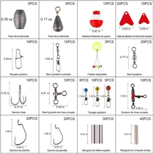 Kit De Accesorios Para Pesca 264 Piezas Con Caja Negro
