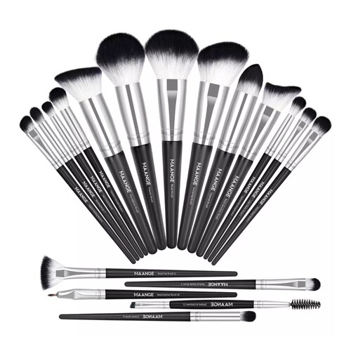 Set De Brochas Maquillaje Profesional 18 Piezas, Color Negro + Plata