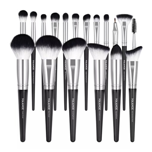 Set De Brochas Maquillaje Profesional 18 Piezas, Color Negro + Plata