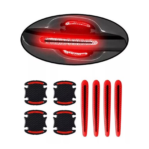 Protector Manijas Exterior 4 Puertas Tipo Fibra De Carbono Rojo