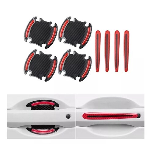 Protector Manijas Exterior 4 Puertas Tipo Fibra De Carbono Rojo