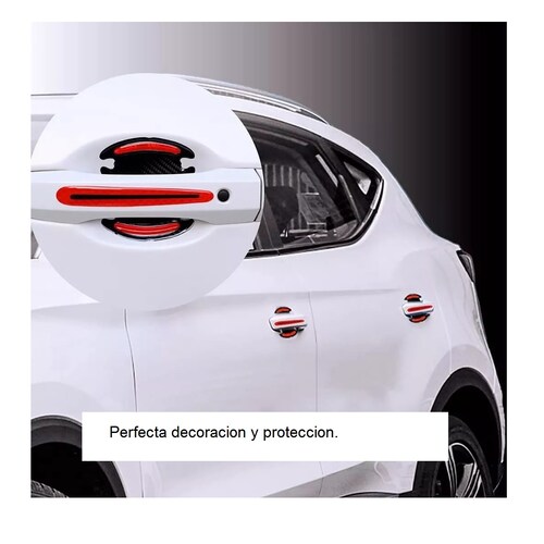 Protector Manijas Exterior 4 Puertas Tipo Fibra De Carbono Rojo
