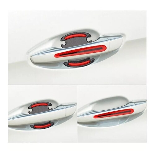 Protector Manijas Exterior 4 Puertas Tipo Fibra De Carbono Rojo