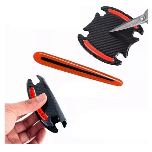Protector Manijas Exterior 4 Puertas Tipo Fibra De Carbono Rojo